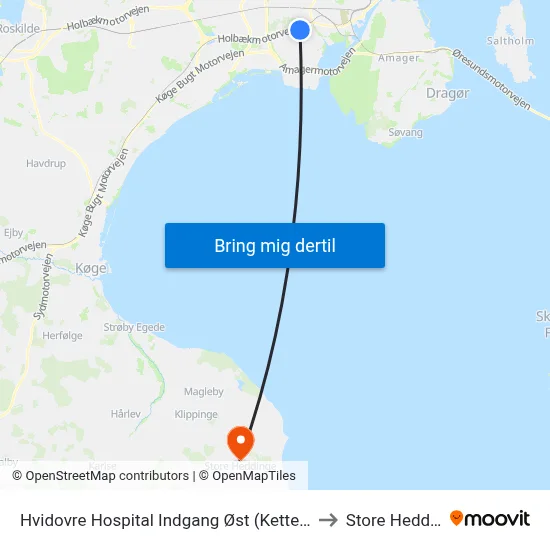 Hvidovre Hospital Indgang Øst (Kettegård Allé) to Store Heddinge map