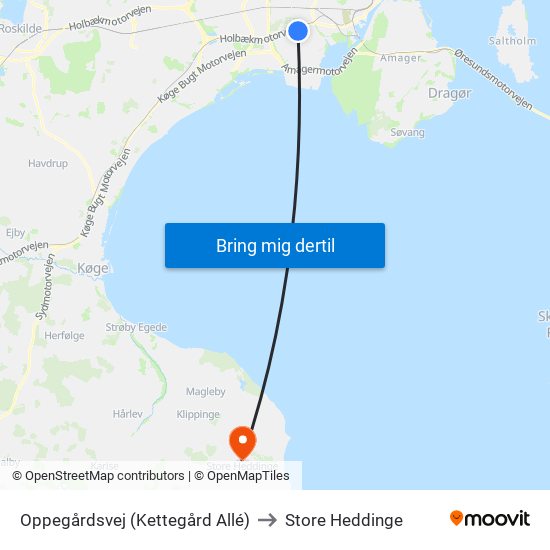 Oppegårdsvej (Kettegård Allé) to Store Heddinge map