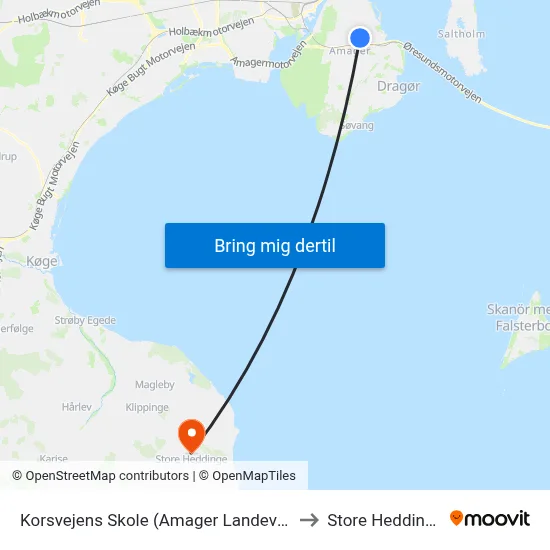 Korsvejens Skole (Amager Landevej) to Store Heddinge map