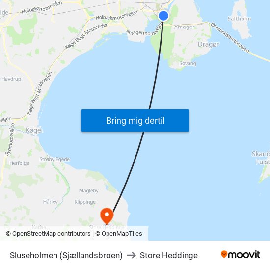 Sluseholmen (Sjællandsbroen) to Store Heddinge map