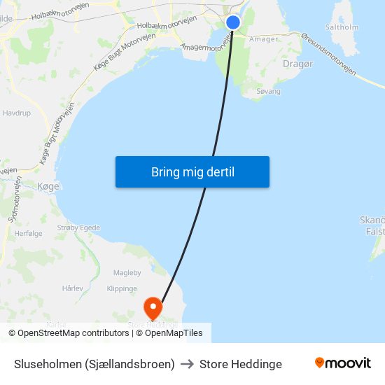 Sluseholmen (Sjællandsbroen) to Store Heddinge map