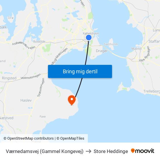 Værnedamsvej (Gammel Kongevej) to Store Heddinge map