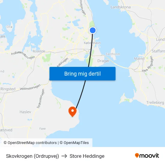 Skovkrogen (Ordrupvej) to Store Heddinge map