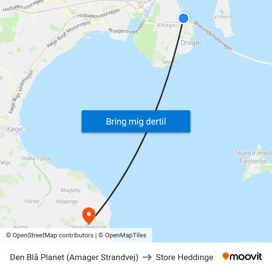 Den Blå Planet (Amager Strandvej) to Store Heddinge map