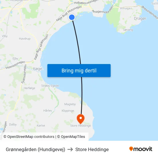 Grønnegården (Hundigevej) to Store Heddinge map