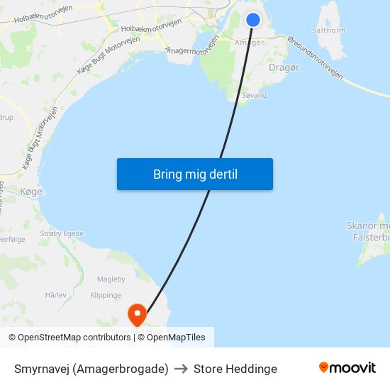 Smyrnavej (Amagerbrogade) to Store Heddinge map