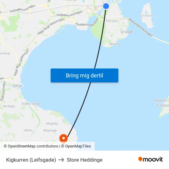 Kigkurren (Leifsgade) to Store Heddinge map