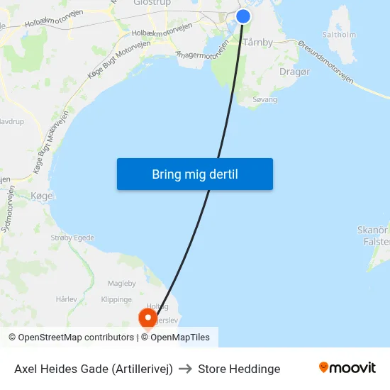 Axel Heides Gade (Artillerivej) to Store Heddinge map