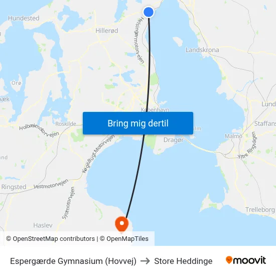 Espergærde Gymnasium (Hovvej) to Store Heddinge map