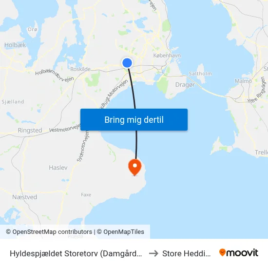 Hyldespjældet Storetorv (Damgårdsvej) to Store Heddinge map