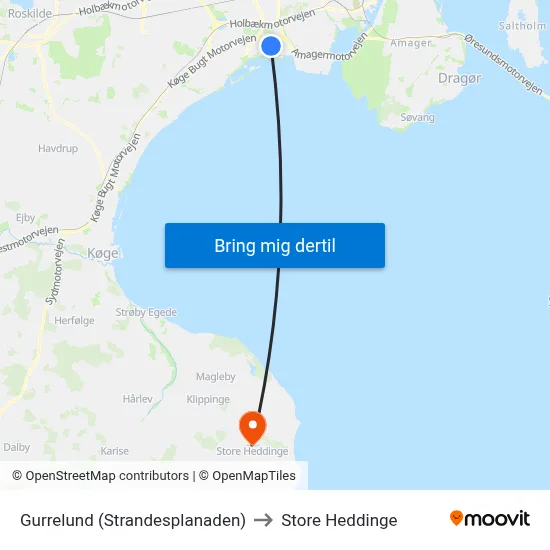 Gurrelund (Strandesplanaden) to Store Heddinge map