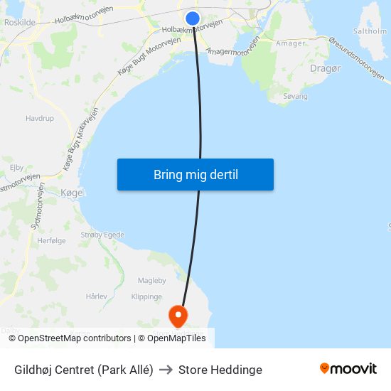 Gildhøj Centret (Park Allé) to Store Heddinge map