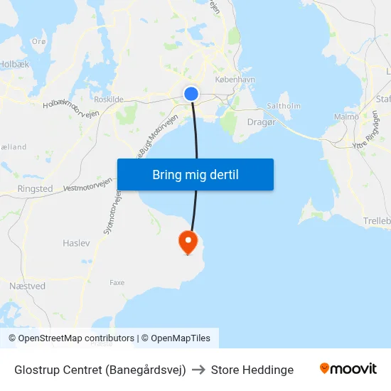 Glostrup Centret (Banegårdsvej) to Store Heddinge map
