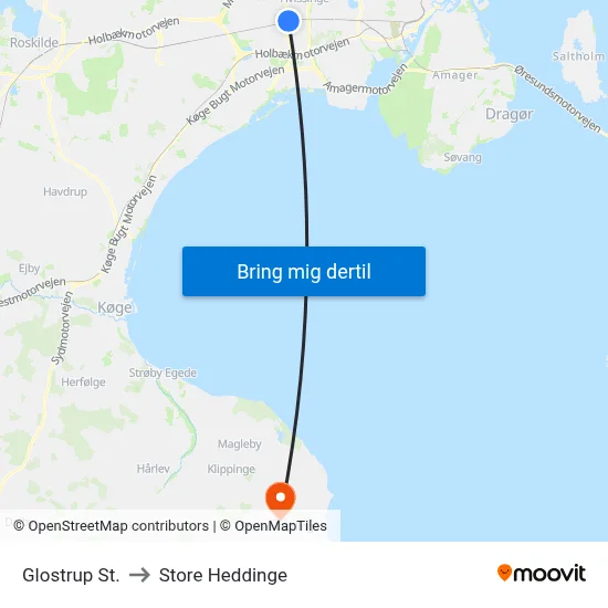 Glostrup St. to Store Heddinge map