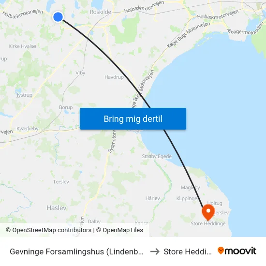 Gevninge Forsamlingshus (Lindenborgvej) to Store Heddinge map