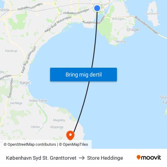 København Syd St. Grønttorvet to Store Heddinge map