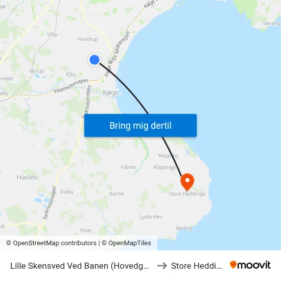 Lille Skensved Ved Banen (Hovedgaden) to Store Heddinge map