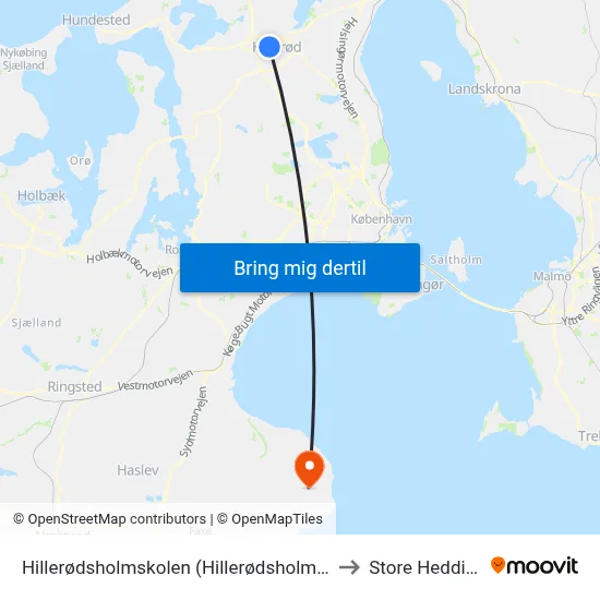 Hillerødsholmskolen (Hillerødsholms Allé) to Store Heddinge map