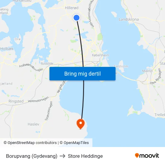 Borupvang (Gydevang) to Store Heddinge map