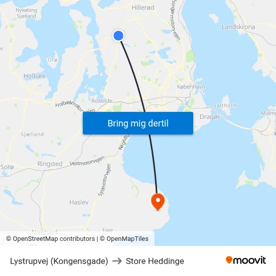 Lystrupvej (Kongensgade) to Store Heddinge map