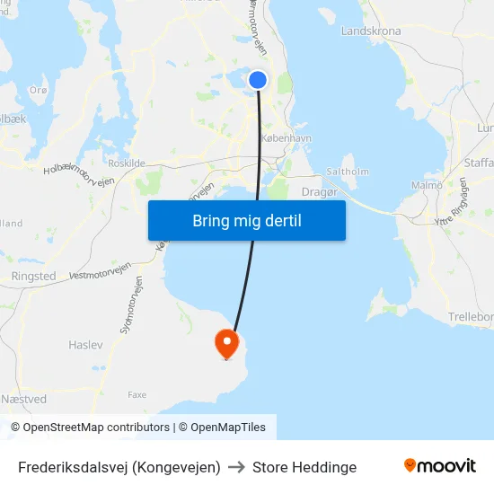 Frederiksdalsvej (Kongevejen) to Store Heddinge map