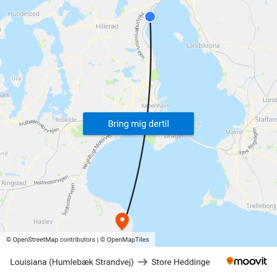 Louisiana (Humlebæk Strandvej) to Store Heddinge map