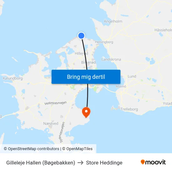 Gilleleje Hallen (Bøgebakken) to Store Heddinge map