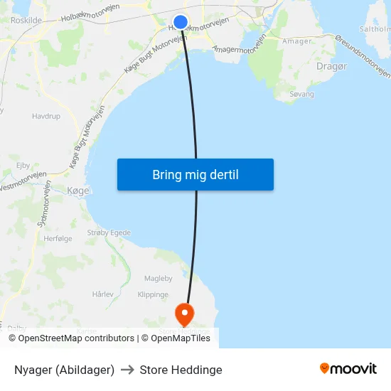 Nyager (Abildager) to Store Heddinge map
