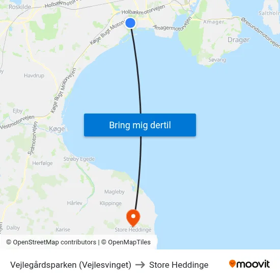Vejlegårdsparken (Vejlesvinget) to Store Heddinge map