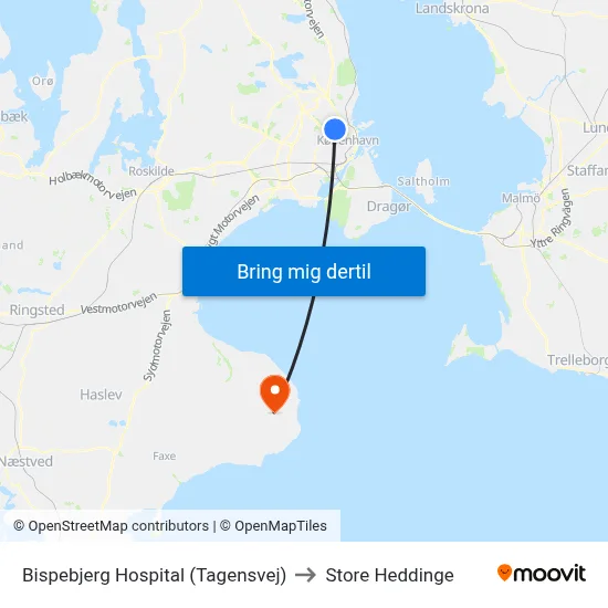 Bispebjerg Hospital (Tagensvej) to Store Heddinge map