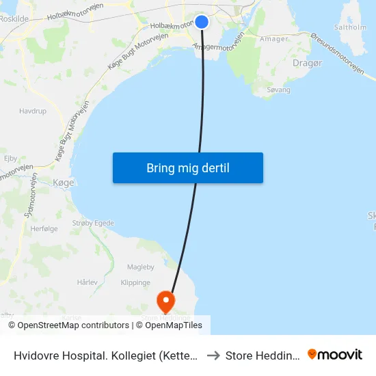 Hvidovre Hospital. Kollegiet (Kettevej) to Store Heddinge map