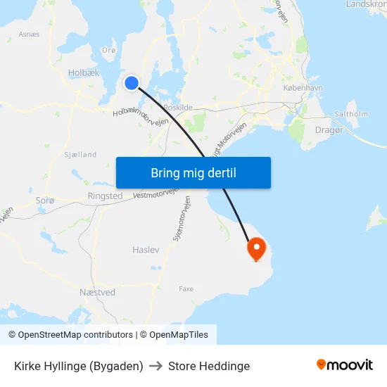 Kirke Hyllinge (Bygaden) to Store Heddinge map