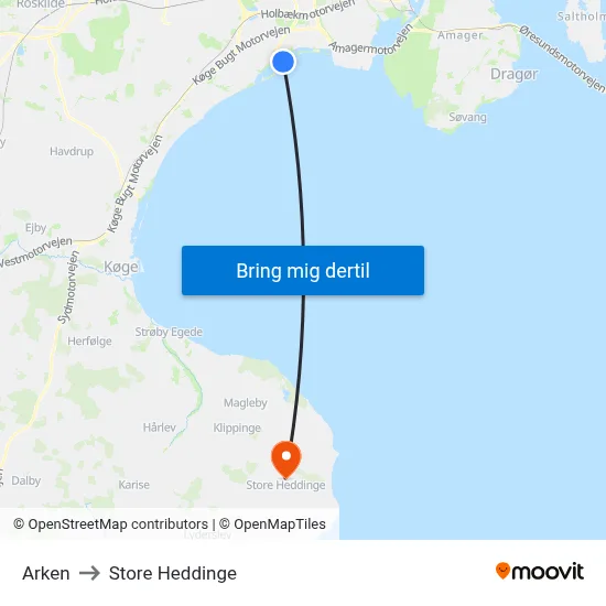 Arken to Store Heddinge map
