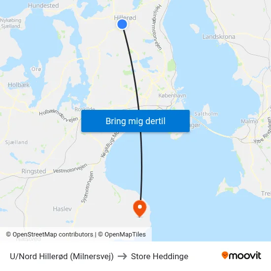U/Nord Hillerød (Milnersvej) to Store Heddinge map