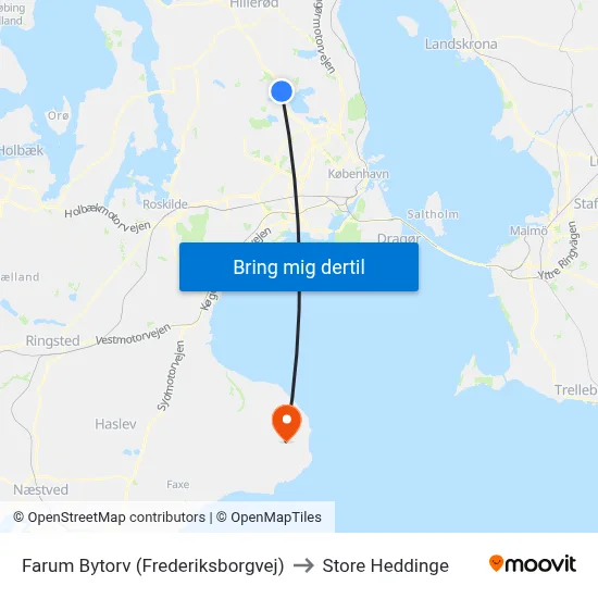 Farum Bytorv (Frederiksborgvej) to Store Heddinge map