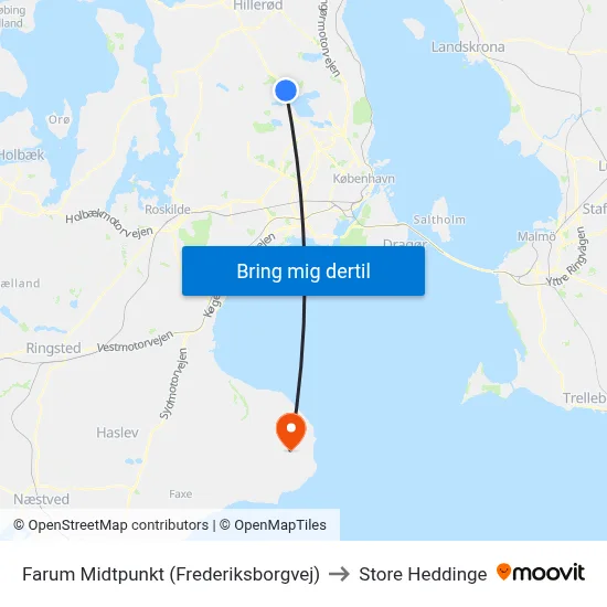 Farum Midtpunkt (Frederiksborgvej) to Store Heddinge map