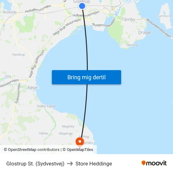 Glostrup St. (Sydvestvej) to Store Heddinge map