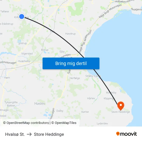 Hvalsø St. to Store Heddinge map