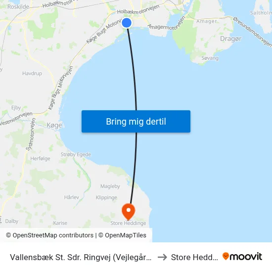 Vallensbæk St. Sdr. Ringvej (Vejlegårdsparken) to Store Heddinge map