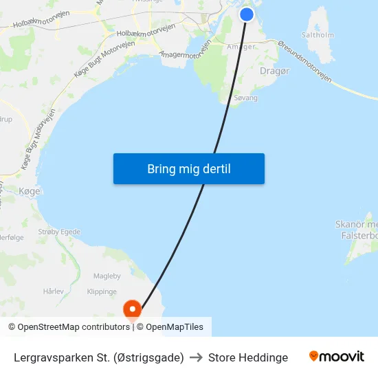 Lergravsparken St. (Østrigsgade) to Store Heddinge map