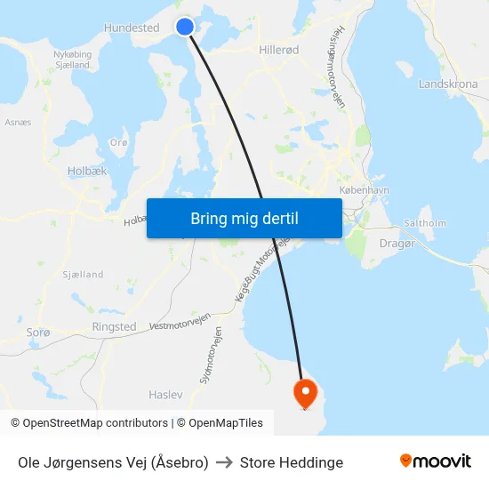 Ole Jørgensens Vej (Åsebro) to Store Heddinge map