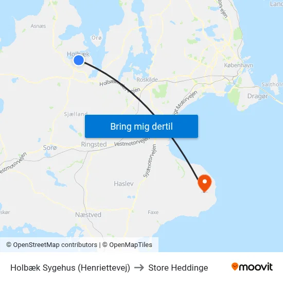 Holbæk Sygehus (Henriettevej) to Store Heddinge map