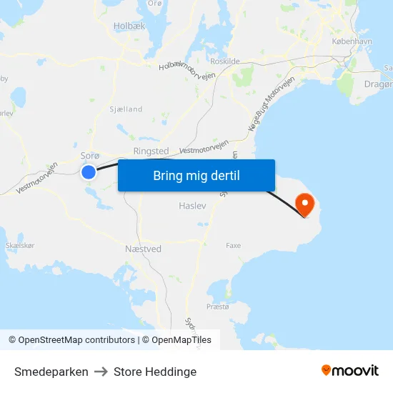Smedeparken to Store Heddinge map