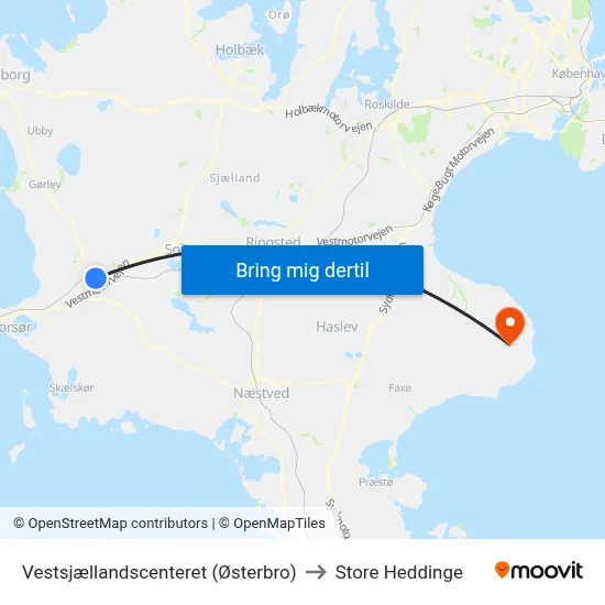 Vestsjællandscenteret (Østerbro) to Store Heddinge map