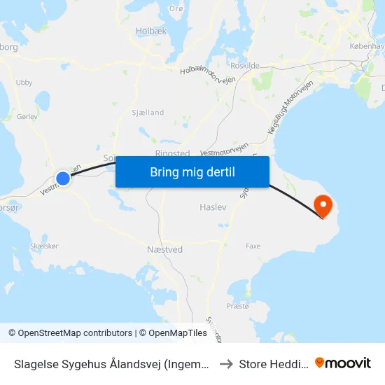 Slagelse Sygehus Ålandsvej (Ingemannsvej) to Store Heddinge map