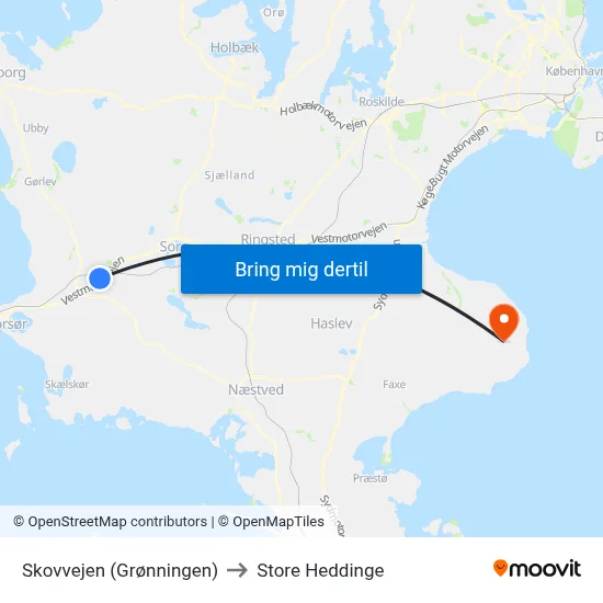 Skovvejen (Grønningen) to Store Heddinge map