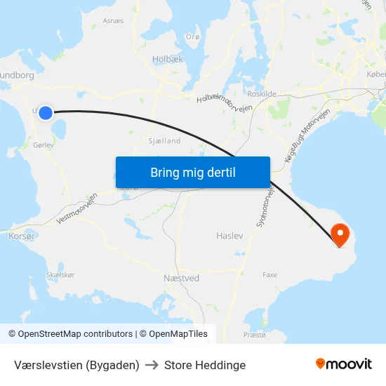Værslevstien (Bygaden) to Store Heddinge map