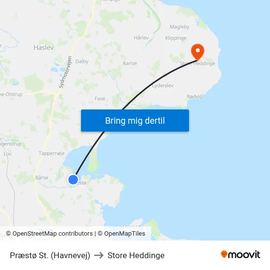 Præstø St. (Havnevej) to Store Heddinge map
