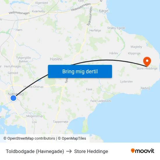 Toldbodgade (Havnegade) to Store Heddinge map