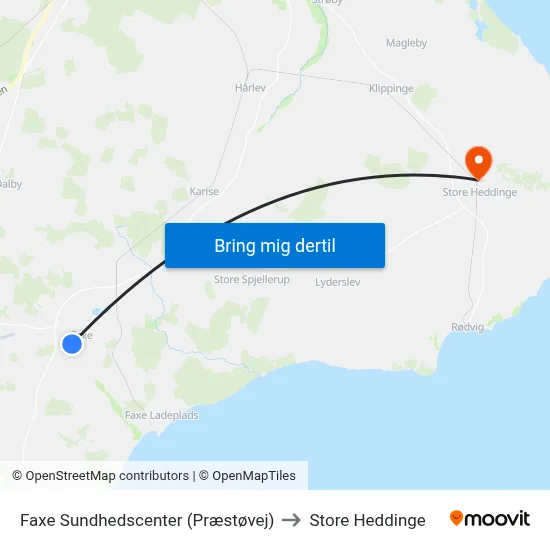 Faxe Sundhedscenter (Præstøvej) to Store Heddinge map